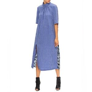Blue Striped Midi Dress with Side Slit
